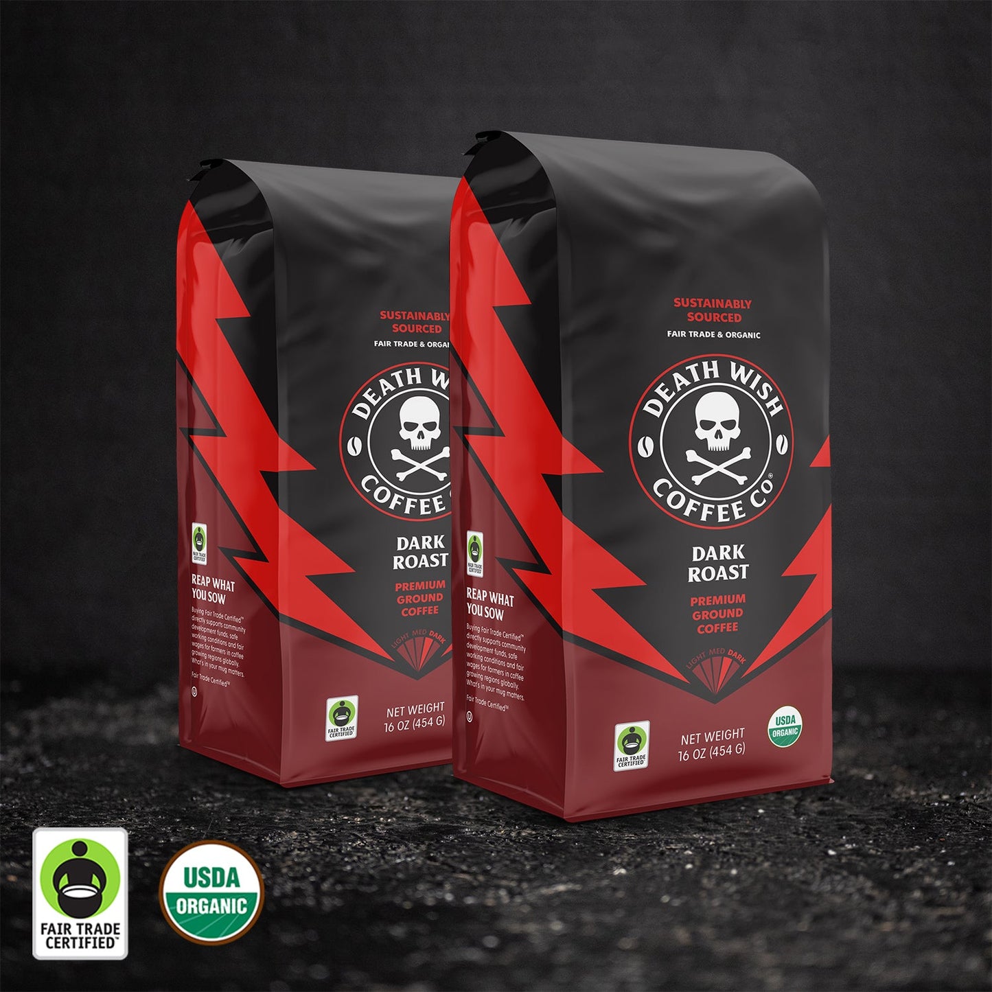 Death Wish Coffee Dark Roast Ground Coffee - 2 Bags.