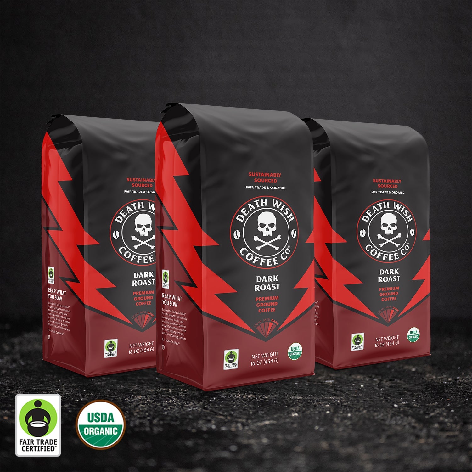 Death Wish Coffee Dark Roast Ground Coffee - 3 Bags.