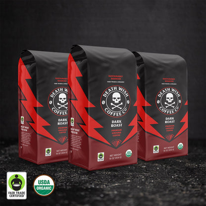 Death Wish Coffee Dark Roast Ground Coffee - 3 Bags.