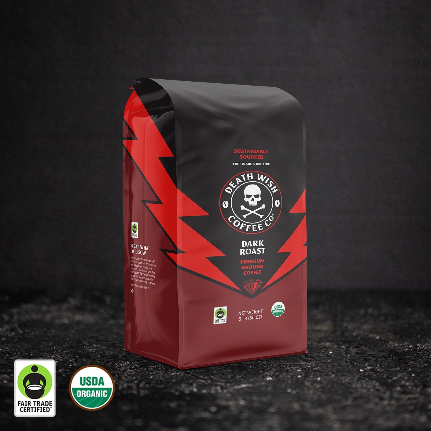 Death Wish Coffee - Dark Roast Ground 5lb Bag.