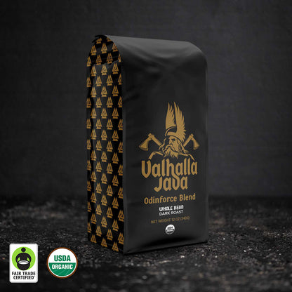 Death Wish Coffee Valhalla Java Whole Bean 12oz Bag.