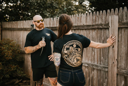 Back of woman wearing Death Wish 'Unearthed By Odin' T-Shirt