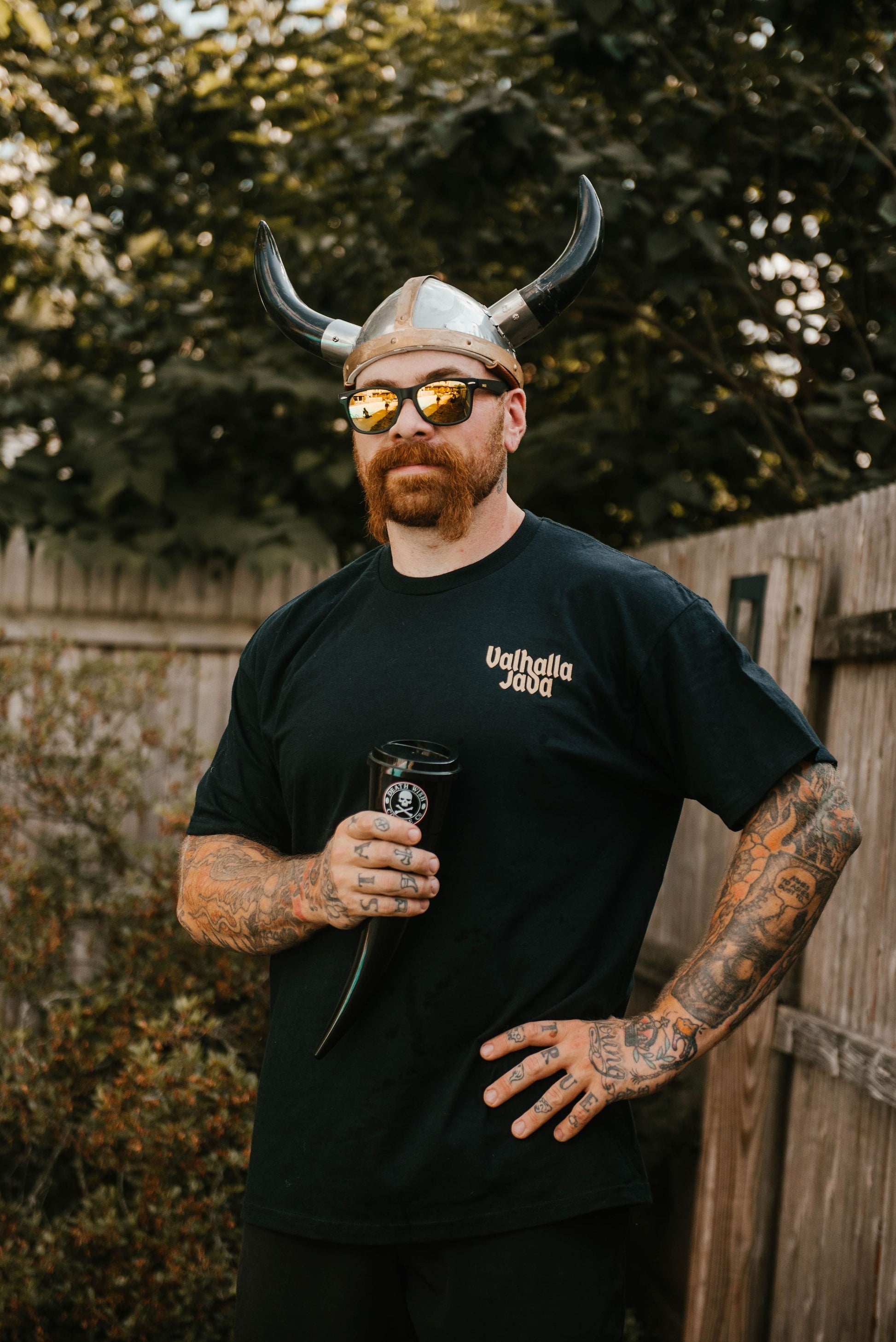Man wearing Death Wish Valhalla Java Core T-Shirt