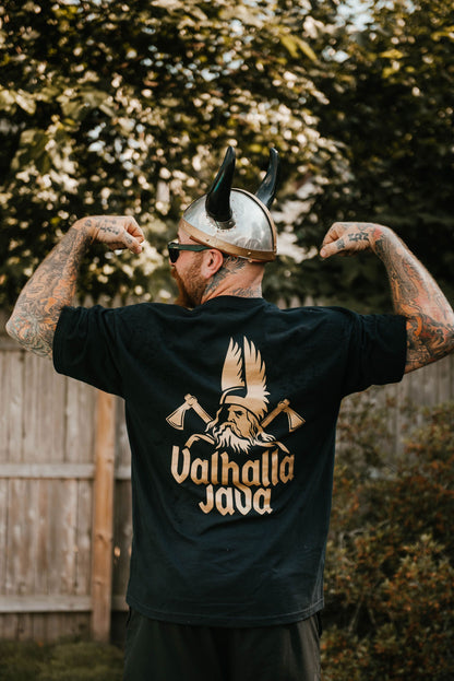Back view of man wearing Valhalla Java Core T-Shirt