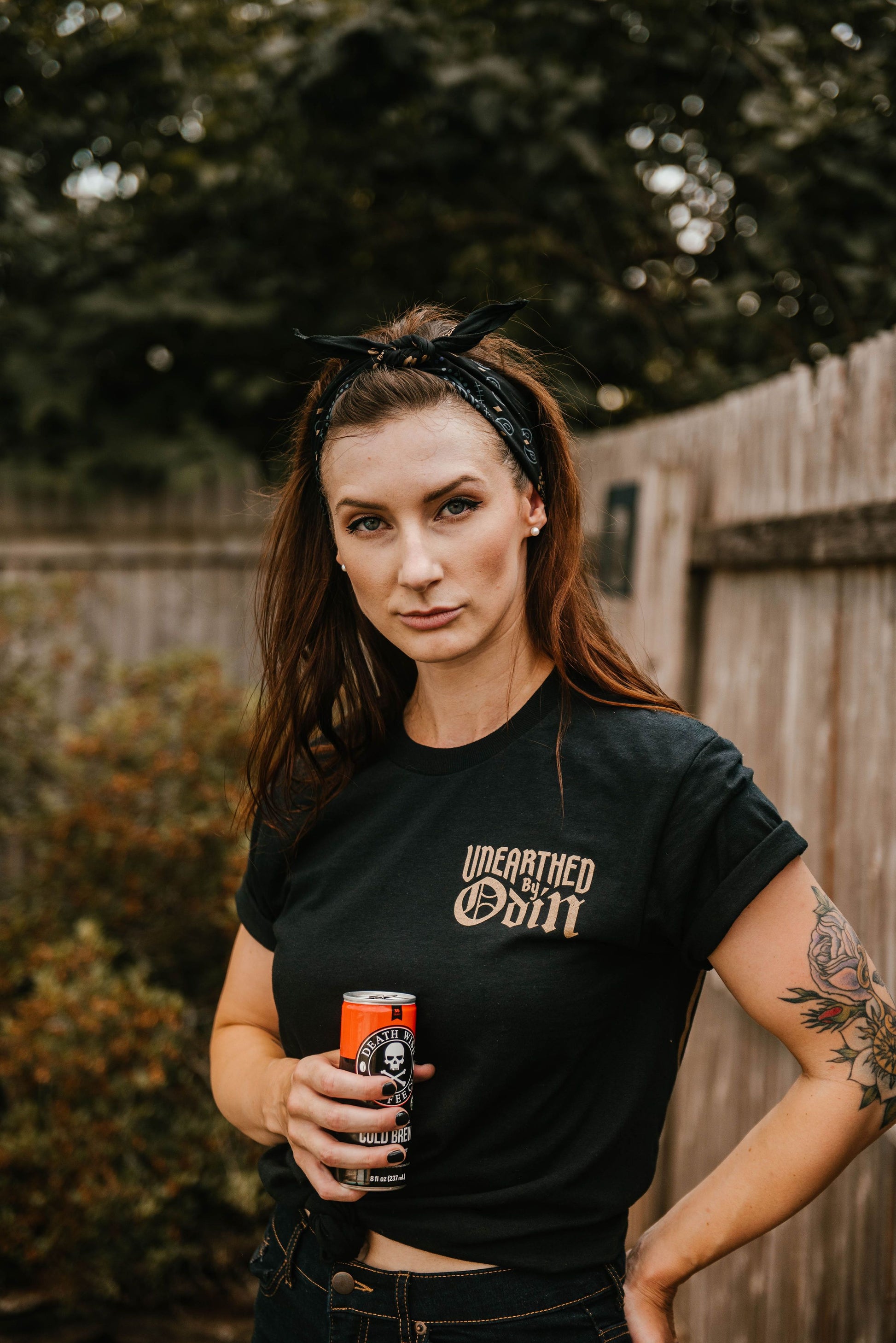 Woman wearing Death Wish 'Unearthed By Odin' T-Shirt
