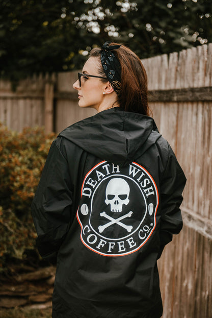 Back view of woman wearing Death Wish Core Classic Button-up Windbreaker