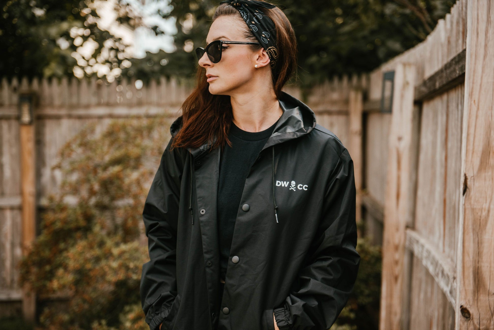 Woman wearing Death Wish Core Classic Button-up Windbreaker