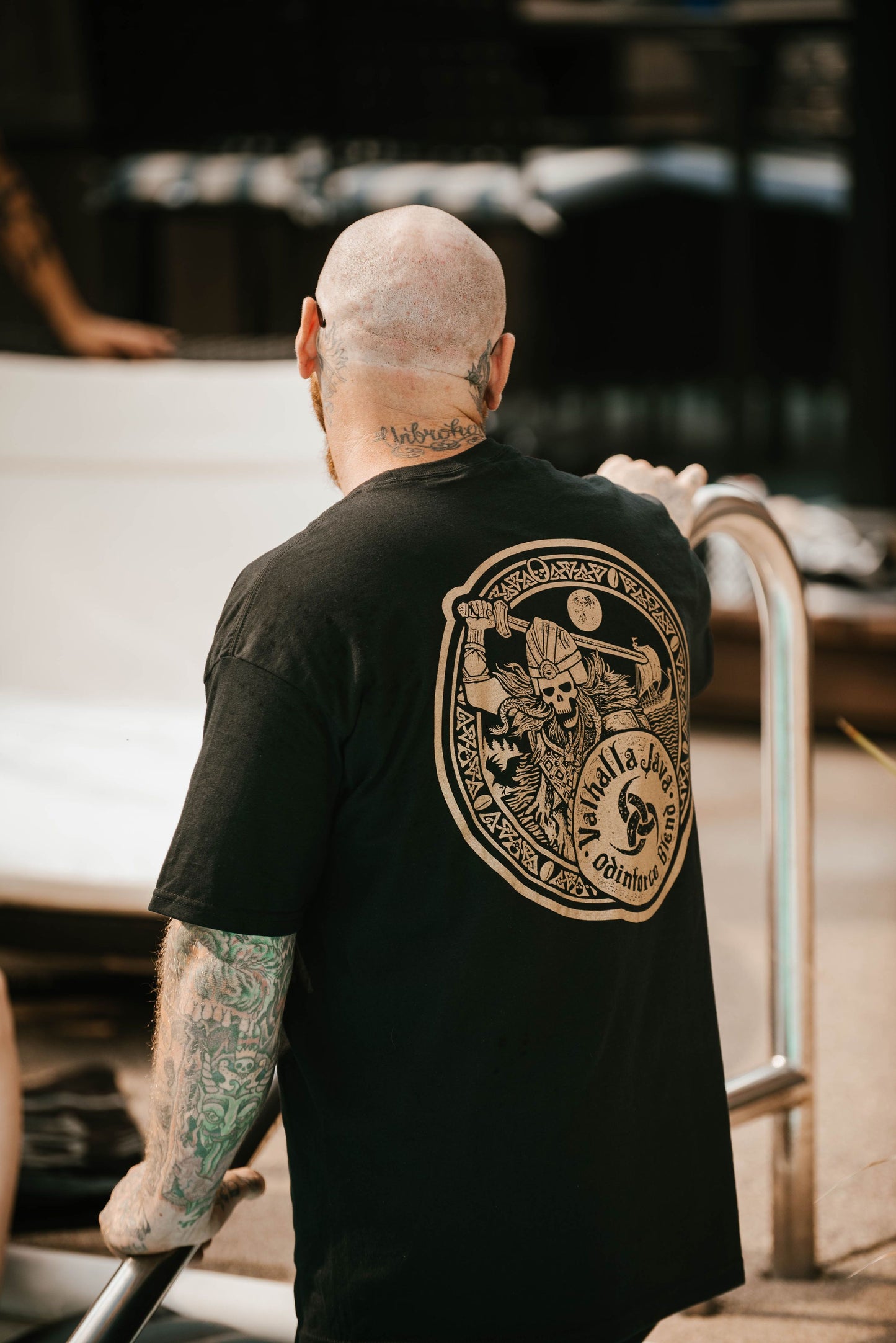 Back view of man wearing Death Wish 'Unearthed By Odin' T-Shirt