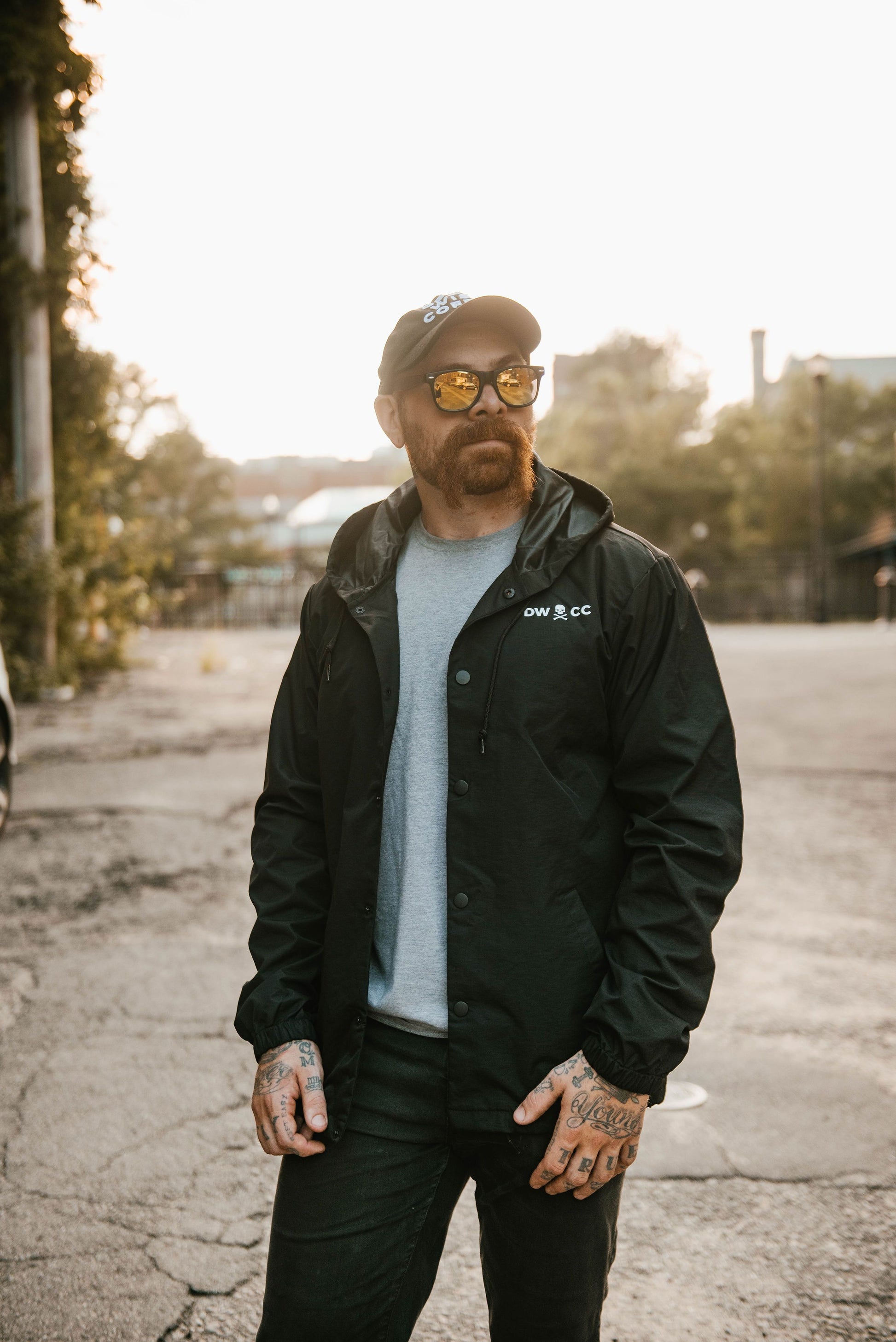 Man wearing Death Wish Core Classic Button-up Windbreaker