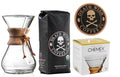 Chemex unit and bag of whole bean Death Wish Coffee
