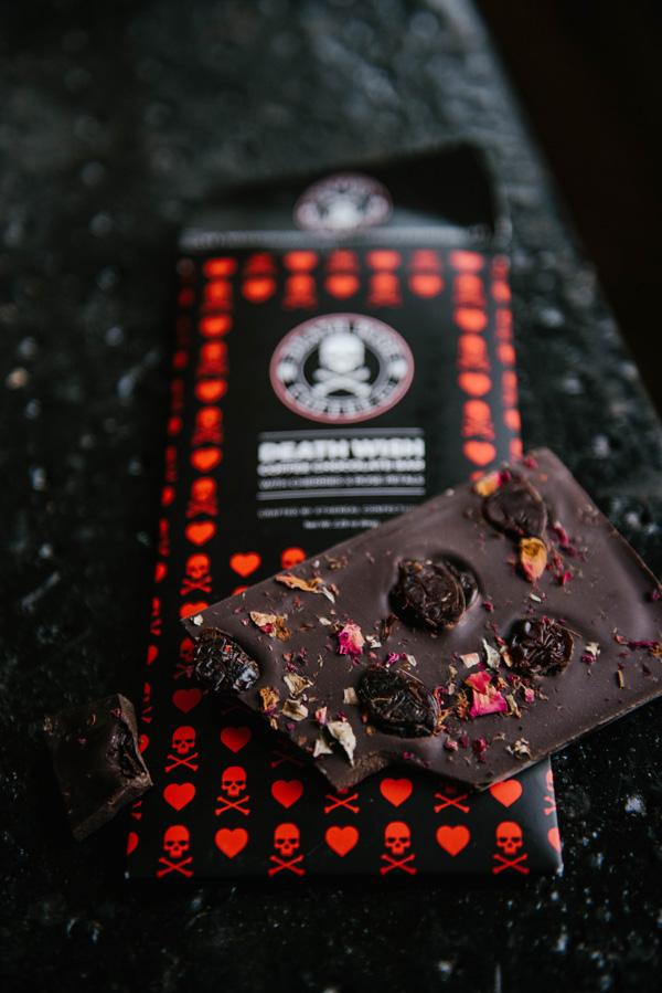 Death Wish Coffee Chocolate Bar with Cherries and Rose Petals