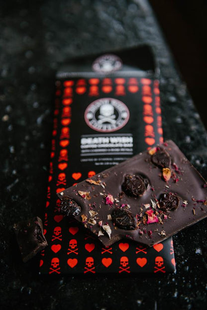 Death Wish Coffee Chocolate Bar with Cherries and Rose Petals