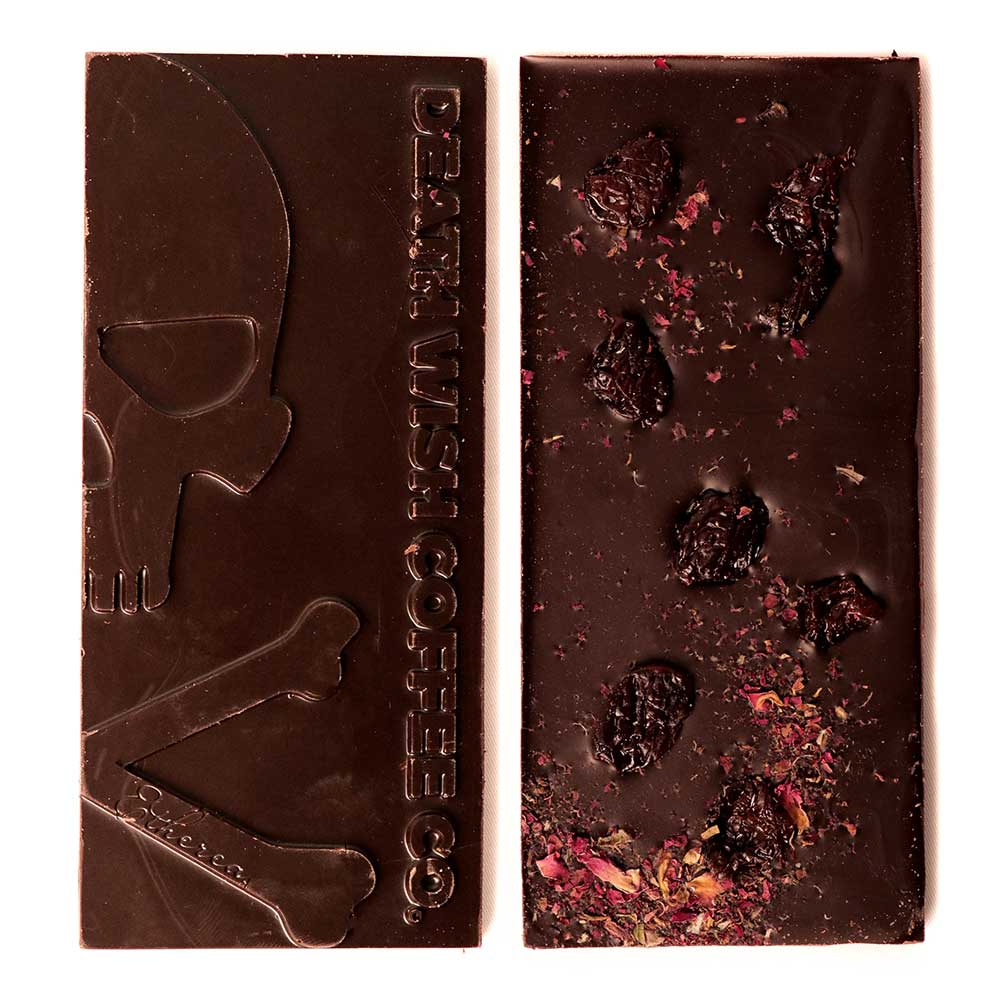 Death Wish Coffee Chocolate Bar with Cherries and Rose Petals