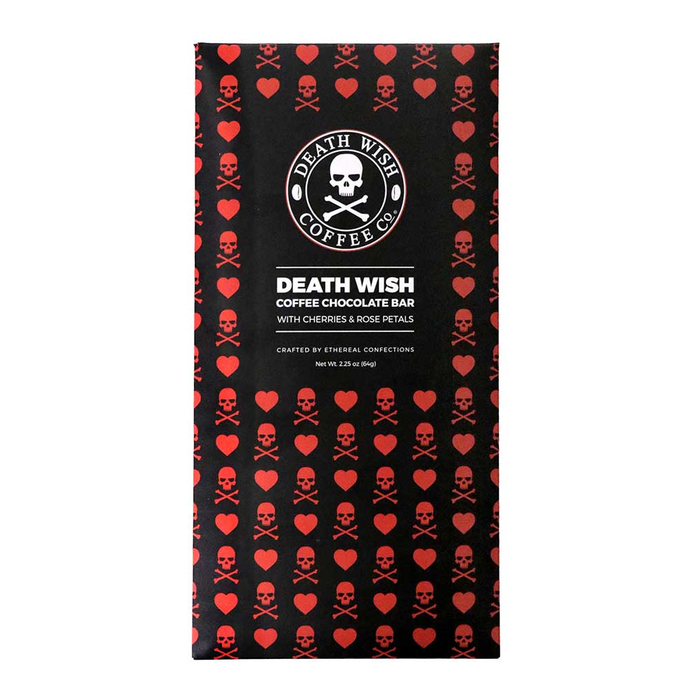 Death Wish Coffee Chocolate Bar with Cherries and Rose Petals
