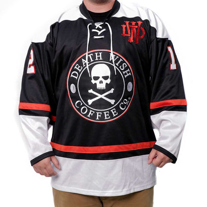 Man wearing Death Wish 2019 Hockey Jersey