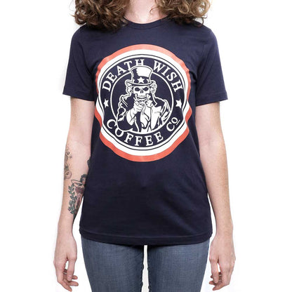 Woman wearing Death Wish Uncle Sam Tee