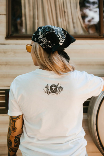 Back view of a woman wearing a Nosleep T-Shirt